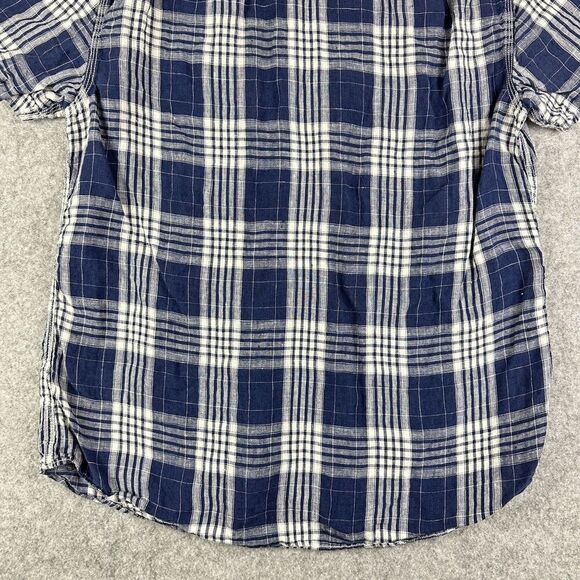 TreVero Shirt Mens Large Blue White Plaid Linen Short Sleeve Button Up Casual - Picture 10 of 10